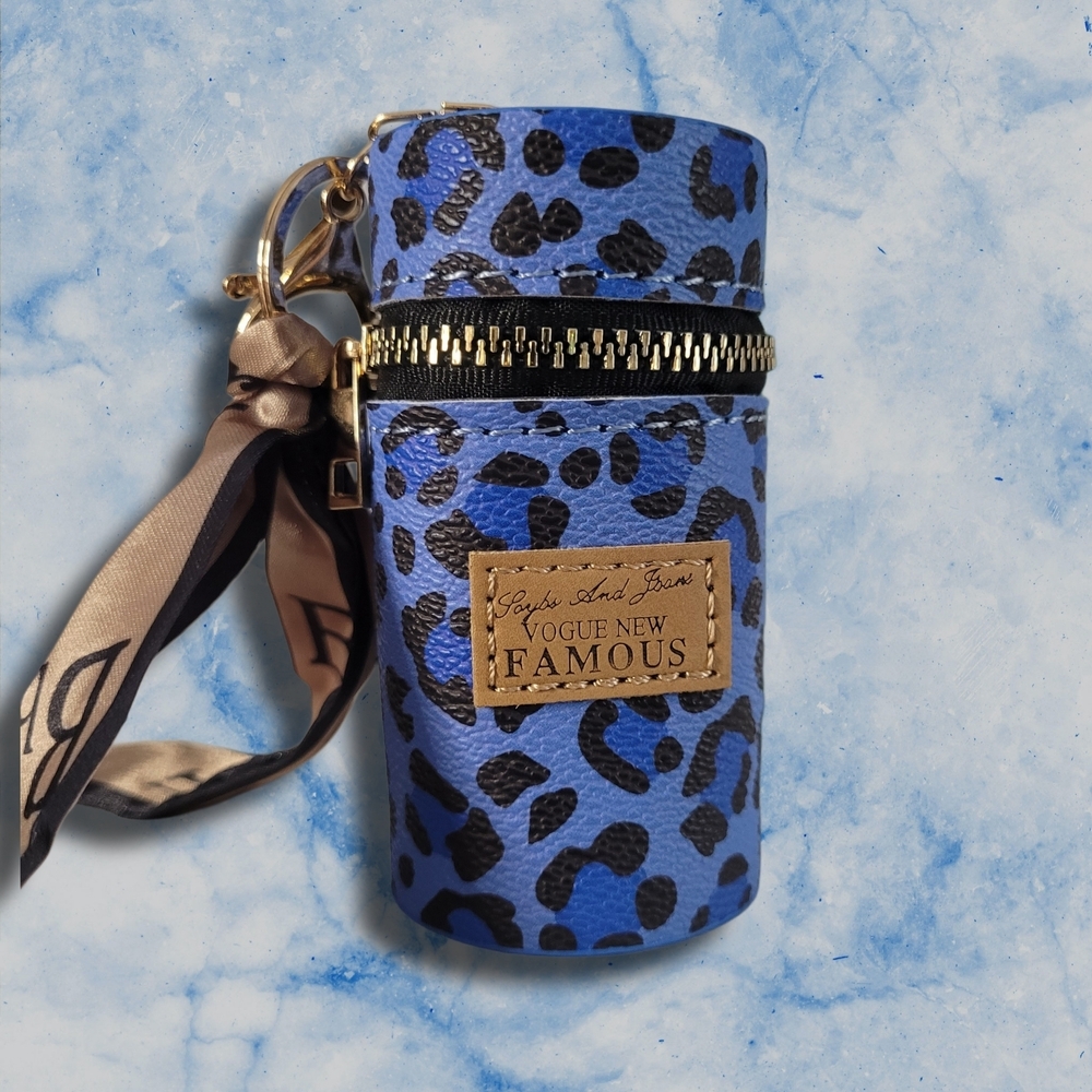 Blue and Black Leopard Cosmetic Bag with Gold Zipper